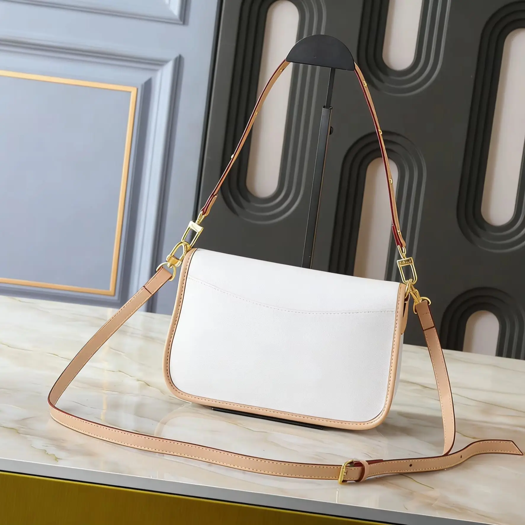 

2026 New Fashionable Women High Quality White Handbag Canvas Large Capacity Shoulder Folding Cross 25 × 9 × 15CM