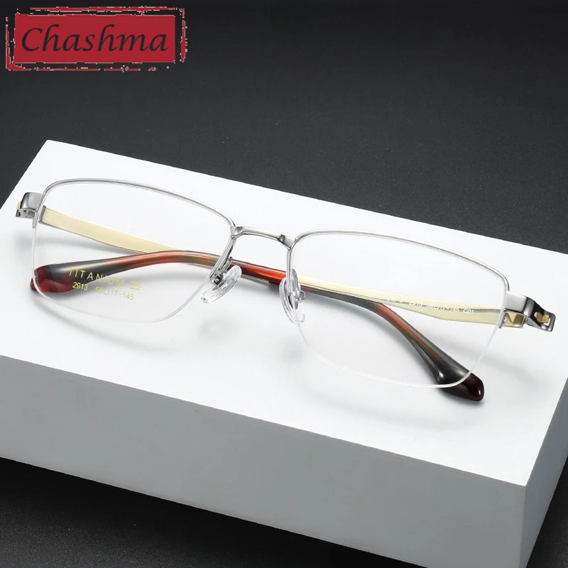 

Chashma Prescription Glasses Men Pure Titanium High Quality Ultra Light Half Frame Eyewear Business Eyeglasses for Recipe Lenses