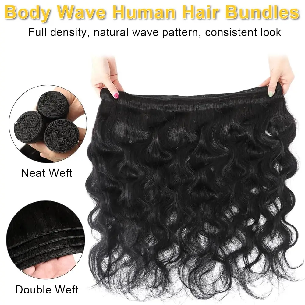 바디 웨이브 인모 1 3 묶음 100% 인모 번들 내추럴 블랙 브라질리언 버진 헤어 리얼 인모 익스텐션 여성용