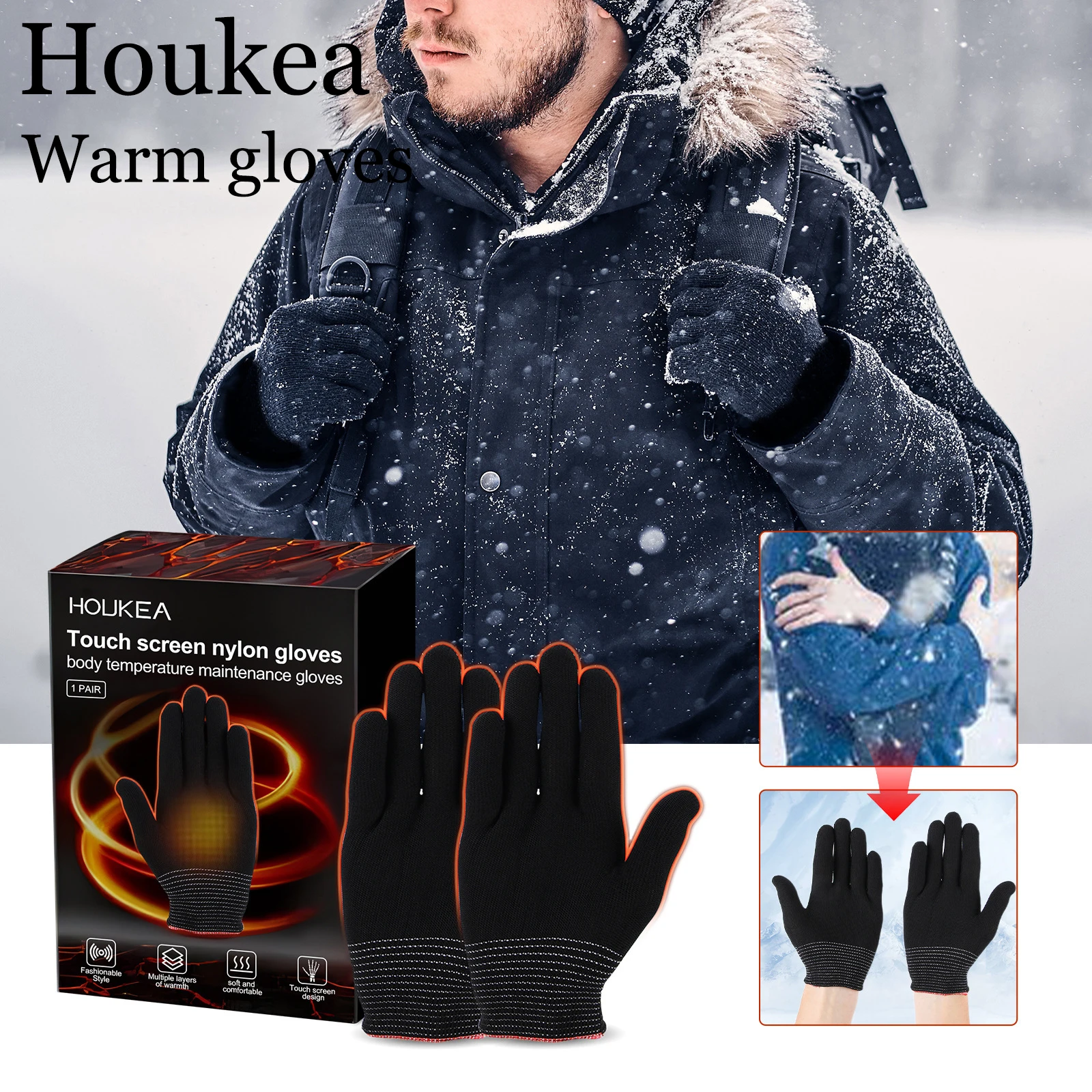 

Нейлоновые перчатки Houkea с сенсорным экраном, модный стиль, зимние перчатки для активного отдыха, модные согревающие перчатки