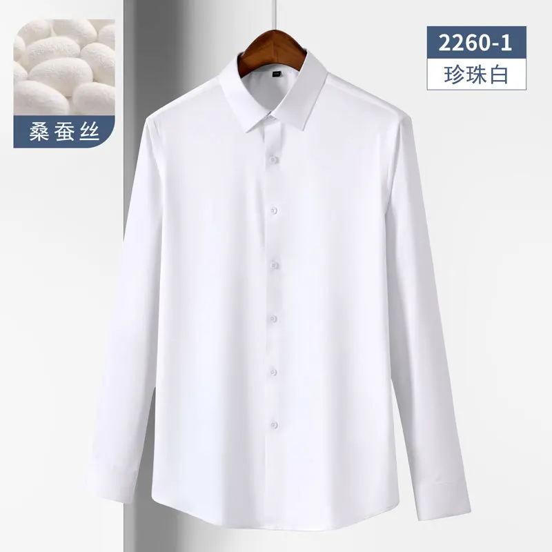 New high-grade mulberry silk Tencel vertical non-ironing men's business long sleeve shirt