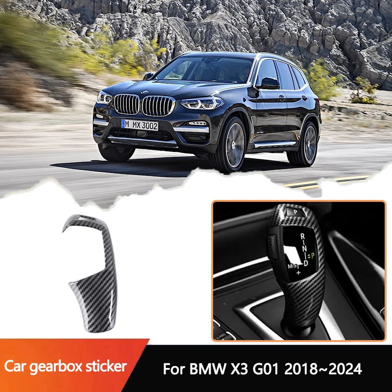 

For BMW X3 G01 MK3 F97 G08 2018~2024 2019 Car Carbon Fiber Head Trim Texture Gear Shift Panel Frame Gear Knob Cover accessories