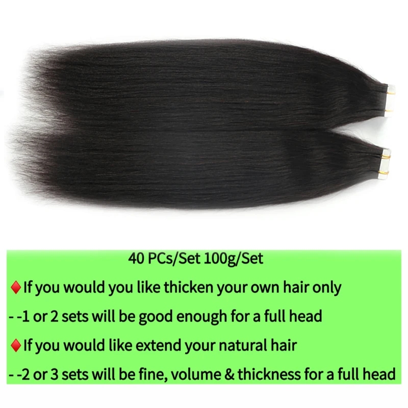 Tape In Human Hair Light Yaki Straight Extensions For Black Women Girls 100% Virgin Hair Brazilian Tape Ins Adhesive Microlinks