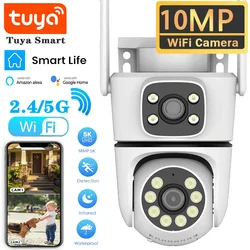 Tuya 10MP Telecamera PTZ a doppio obiettivo Esterna 4K HD Doppio schermo di sorveglianza 2.4G/5G Wifi Telecamera Visione notturna a colori Protezione di sicurezza