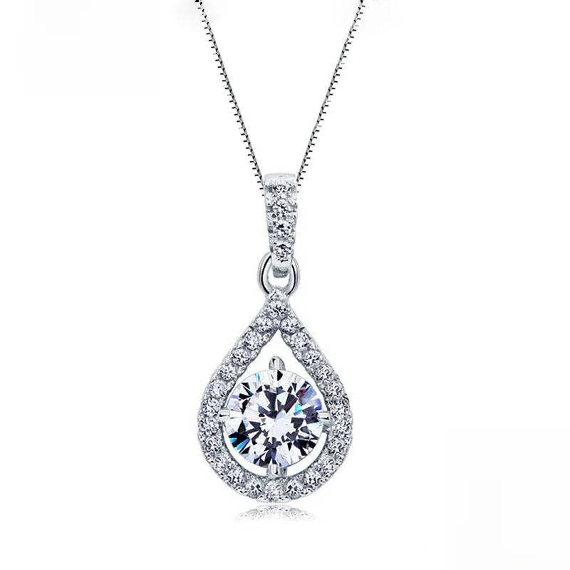 Biżuteria damska 925 Sterling Silver Fine AAA Zircon Angel Tear Water Drop Wisiorek Naszyjniki Prezent Modne Party Rhinestone CZ Choker — zdjęcie 2