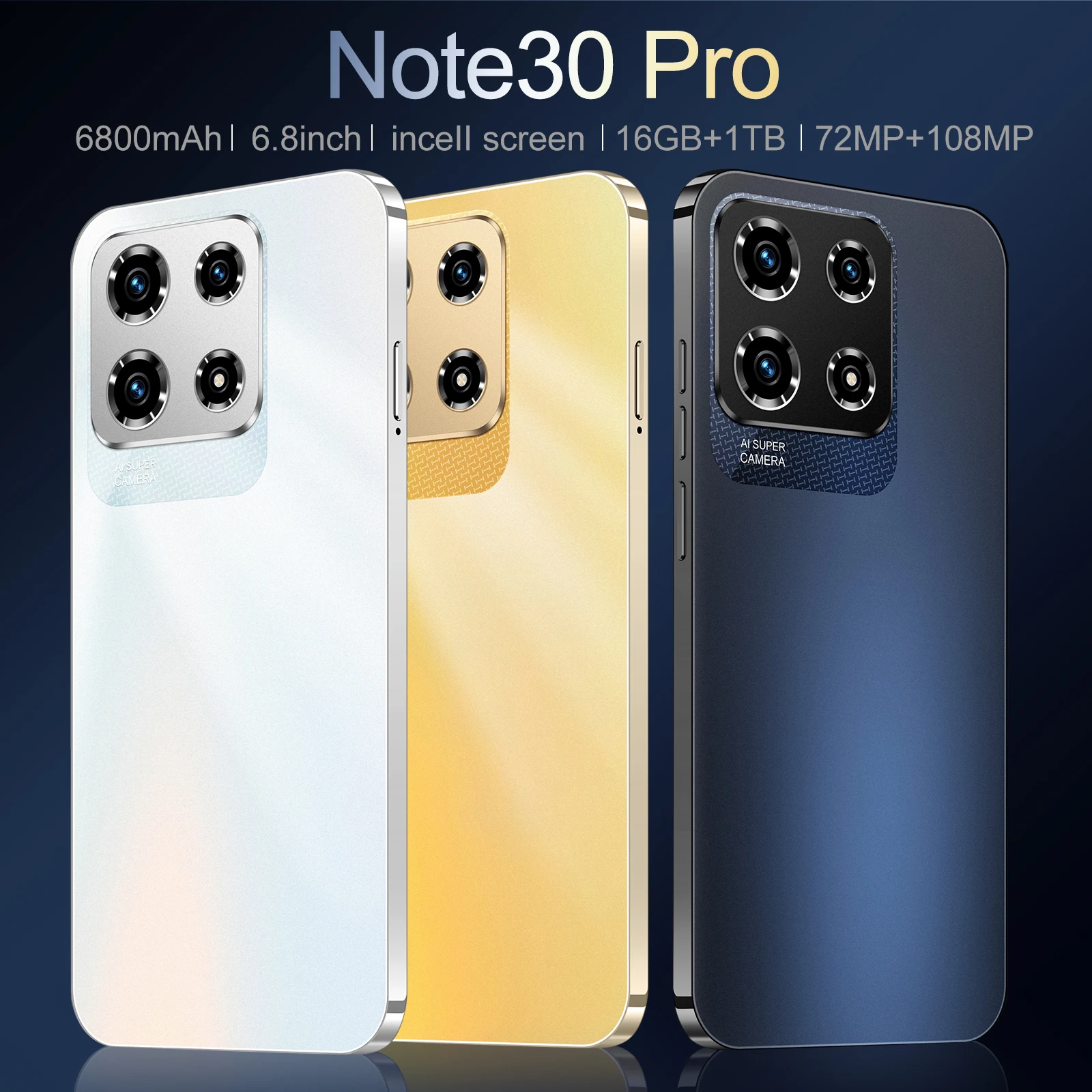 New Note 30 Pro Smartphone 6.8 inch Full Screen 4G/5G Cell Phone 16TB+1TB 6800mAh Mobile Phones 108MP Global Version Celulares