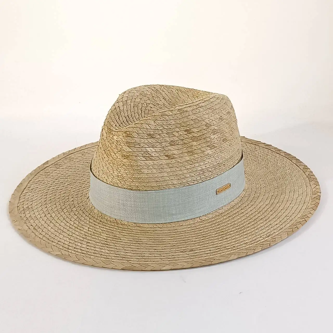 Vintage light green lace-up natural palm leaf felt hat adjustable size UV protection for summer suitable for both men and women