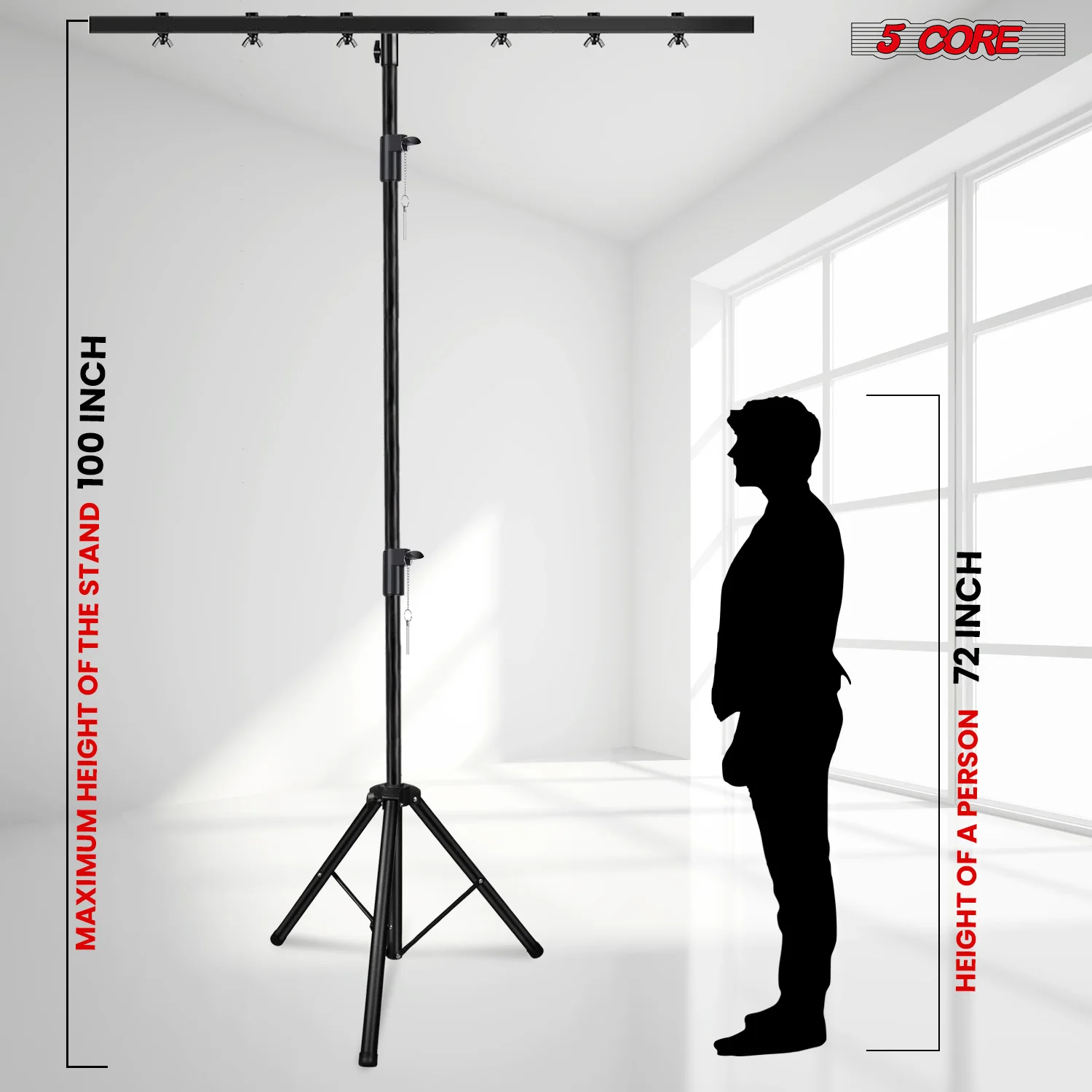 5Core DJ Light Stand Stage Lighting Truss System Height Adjustable 39 to 100' Heavy Duty T Bar Mount