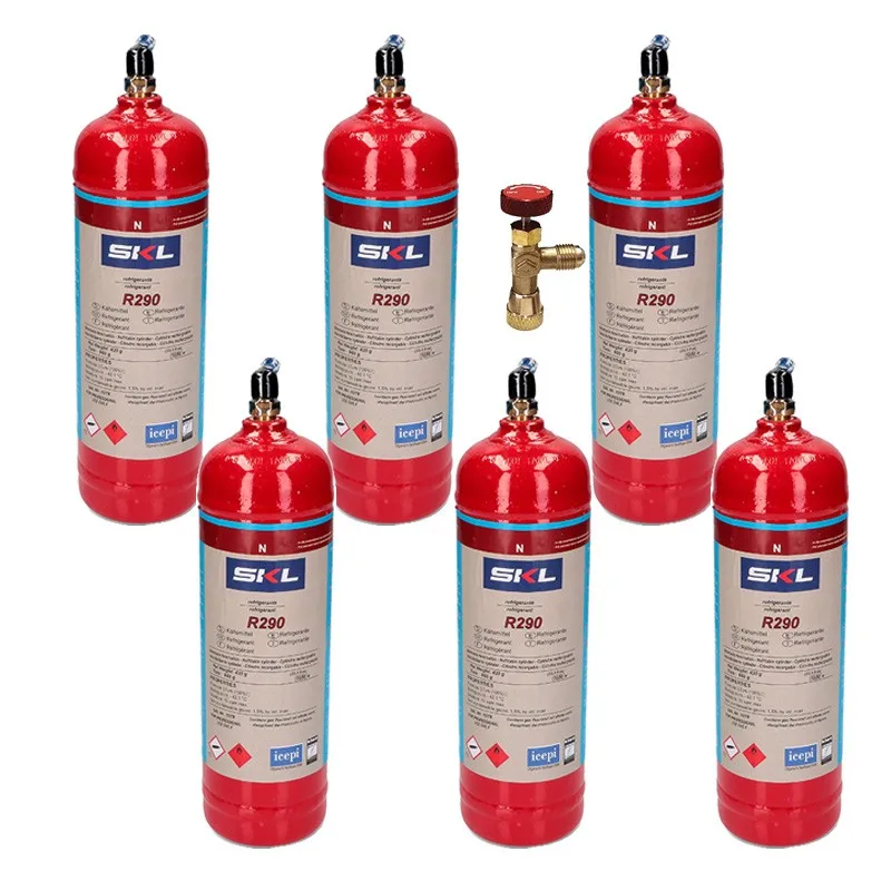 6 bottles refrigerant Gas R290 + valve 370Gr propane