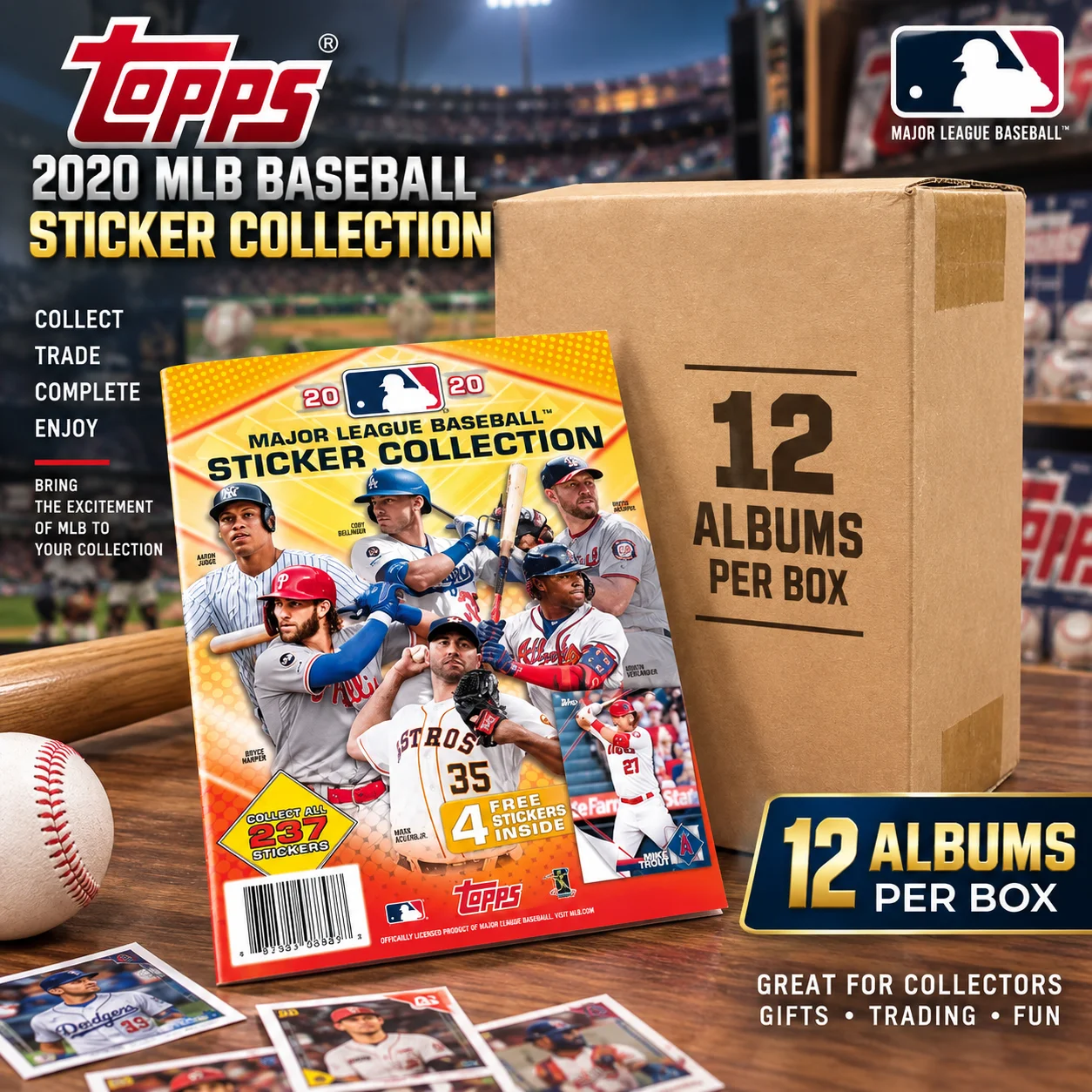2020 Topps MLB Baseball Sticker Collection 12-Album Box, Baseball Sticker Albums for Sports Keepsake Collection, Sticker Organizing and Baseball Collectible Displays