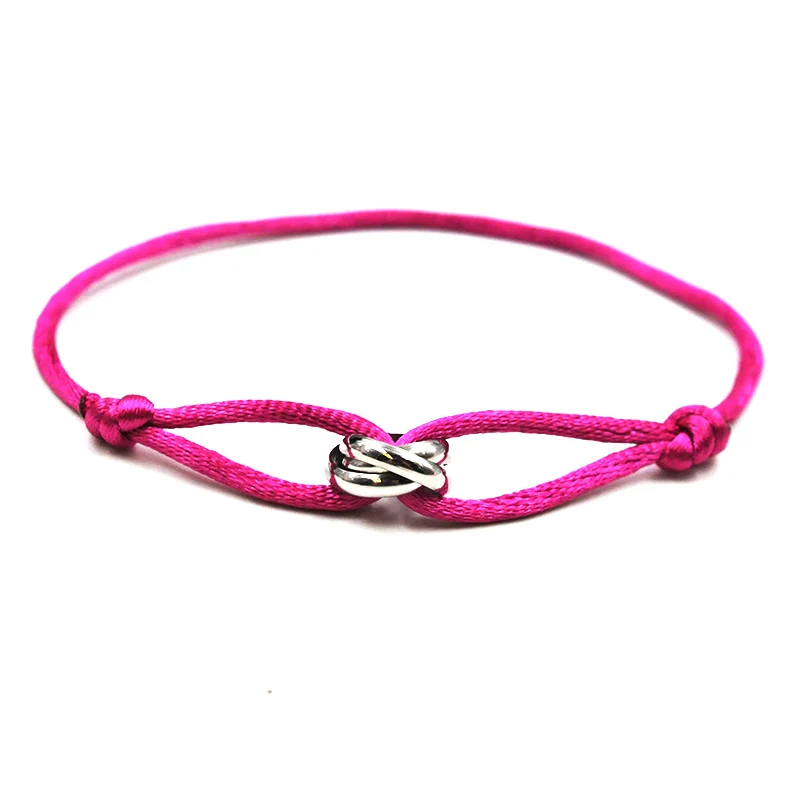 Klassieke Merk Titanium Staal Minnaar Drie Cirkels Met Kleurrijke Touw Armband voor Vrouwen Mannen Custom DIY Armband Groothandel New2023