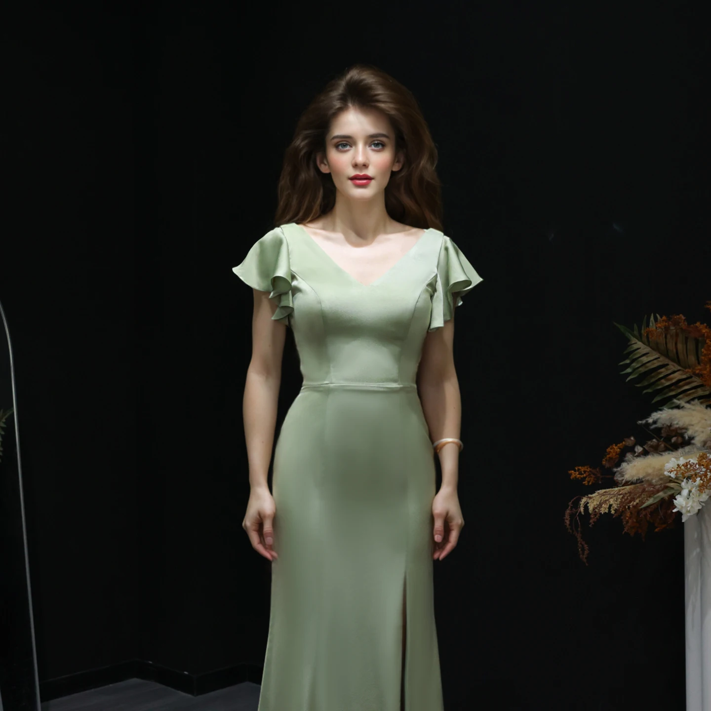 Шарон Саид зеленый атласный v-образный вырез с накидкой и рукавами платье подружки невесты русалки с разрезом по бокам женские свадебные платья для гостей BS002 по индивидуальному заказу