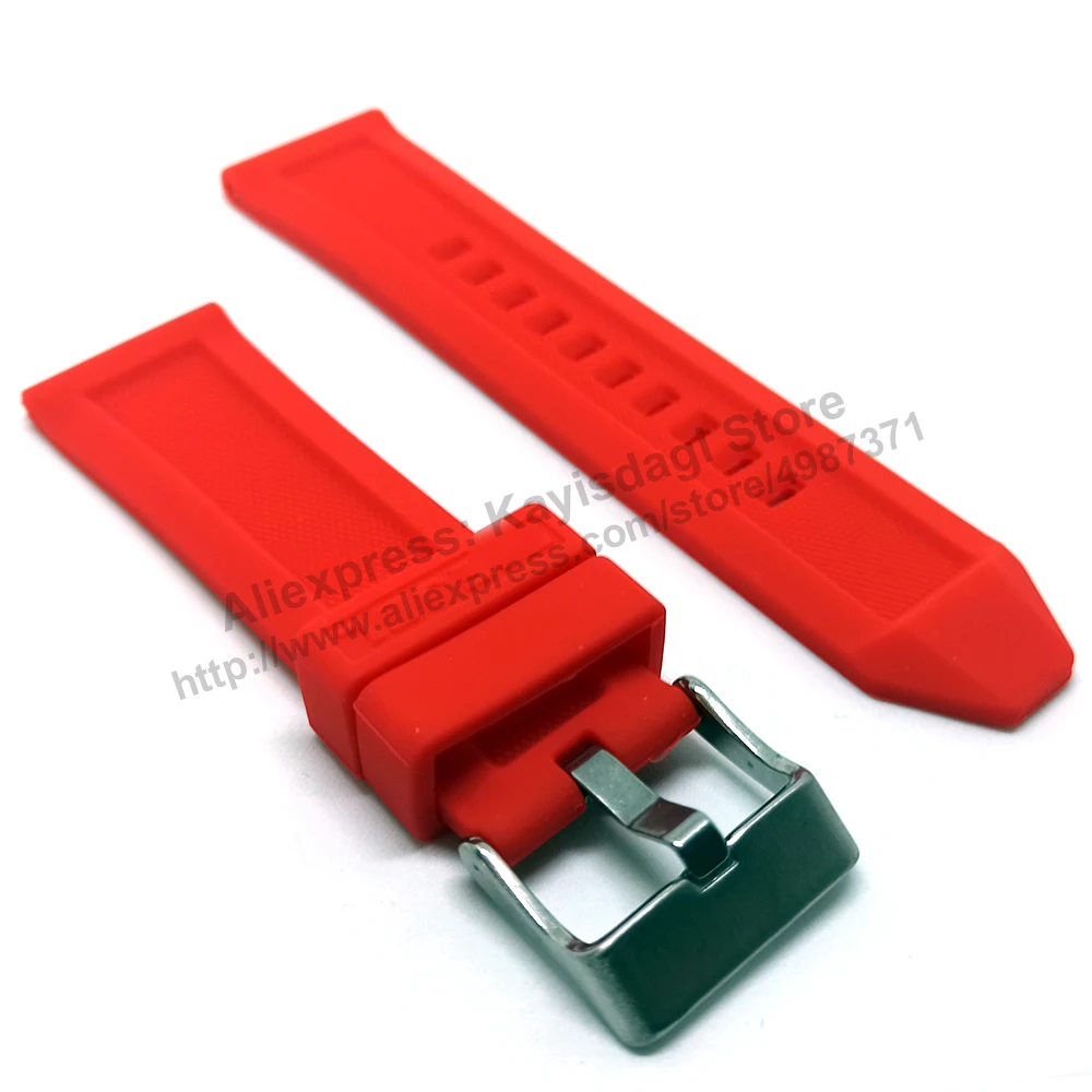 Diesel DZ4481 , DZ4388 , DZ1589 , DZ1627 , DZ1900 , DZ1806 , DZT2006 Fits with 24mm Red Rubber Silicone Watch Strap Band