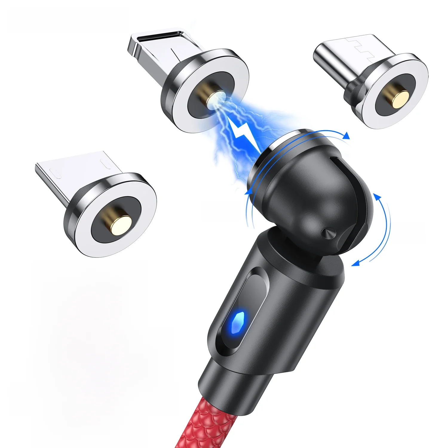 USLION 540 rotation magnétique câble de charge rapide aimant chargeur Micro USB Type C câble téléphone portable fil cordon pour iPhone 11 xiaomi