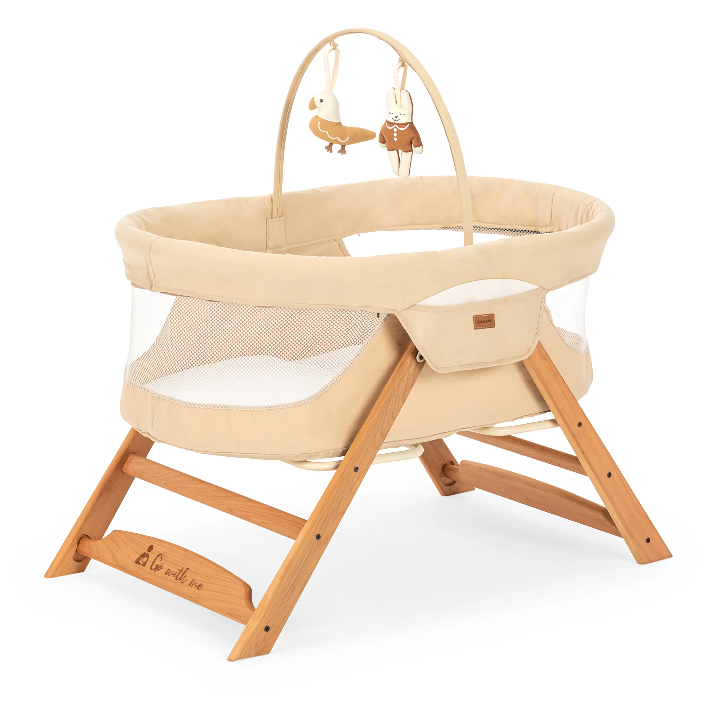 Go with Me Mom Folding Wooden Crib-Beige 100% Natural Wood Rattable and Fastable Feet Feet