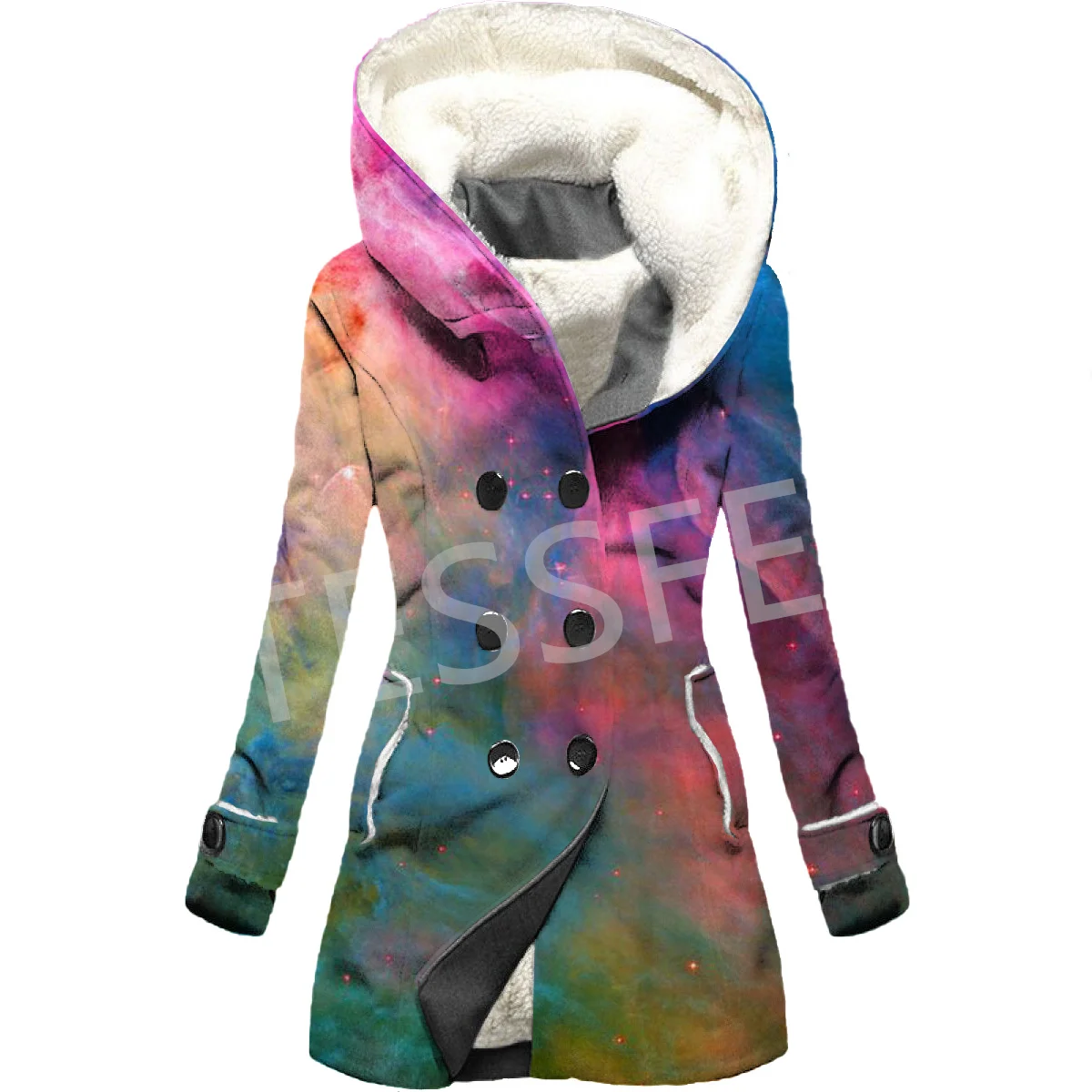 NewFashion Plaid Graffiti Gradient Fleece Hoodies 3D Pattern Women Jacket Warm Cold-Proof Ladies Casual Funny Winter Overcoat X5