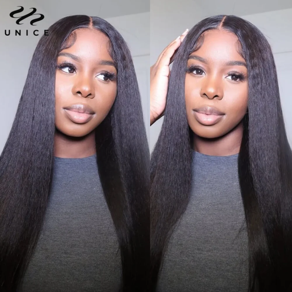 Unice Hair Pre Cut 6X4.75 Lace Closure Kinky Straight Wig 100 Human Hair Natural Color Glueless Wig Human Hair Ready To Wear