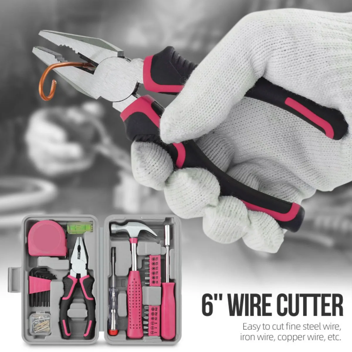 

Розовый женский ящик для инструментов, 59 шт., обычный бытовой набор инструментов «сделай сам». Незаменимые розовые женские ручные инструменты, подходящие для дома