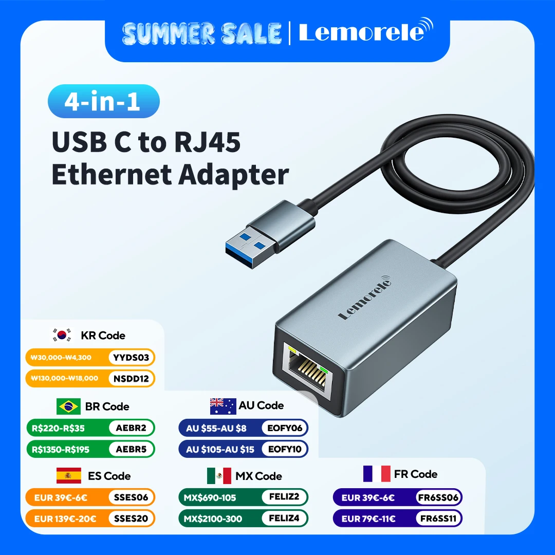 

Lemorele USB to RJ45 Ethernet Adapter USB 3.0 1000Mbps USB RJ45 Network Card for Tablet Laptop Nintendo Switch Lan Support Mac