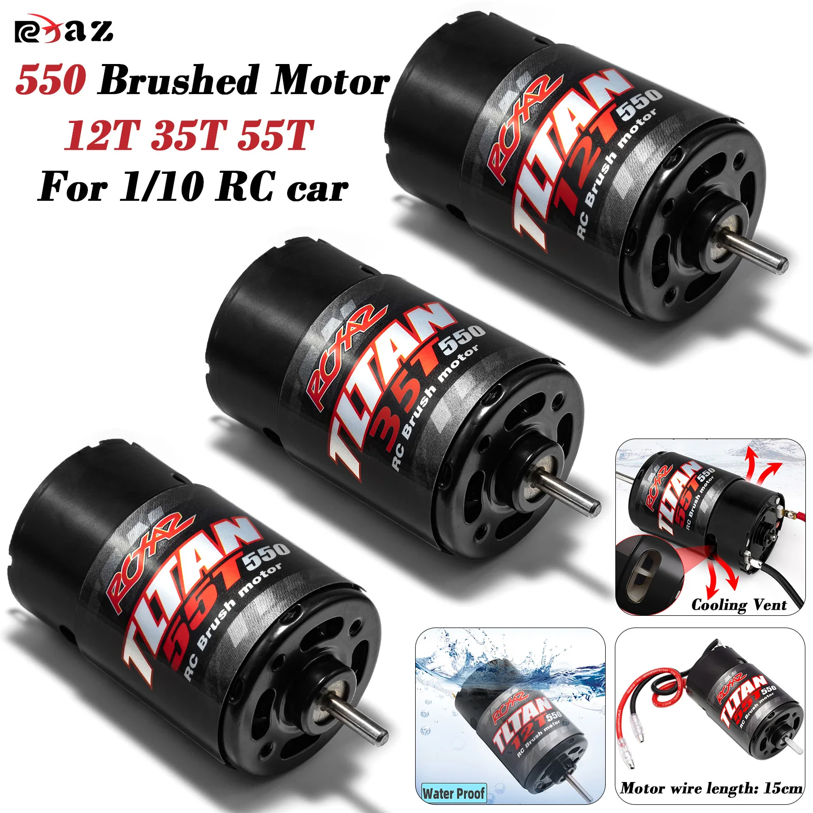 RCXAZ 550 Bürstenmotor Wasserdicht 12T 35T 55T für 1/10 RC Crawler Axial SCX10 AXI03007 JL 90046 Slash TRX4 TRX6 Offroad-Truck Buggy RC Modellauto Modifikationsteile