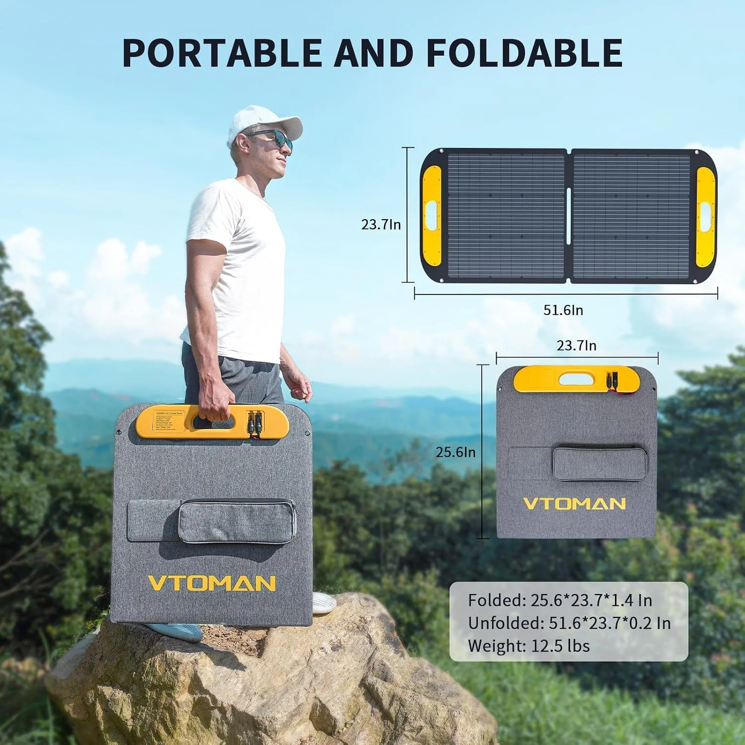 VTOMAN 110W 19V Portable Solar Panel for Solar Generator 23% Efficiency, IP67 Waterproof and Adjustable Kickstands Design for Camping, RV, Outdoor Adventures (VS110)