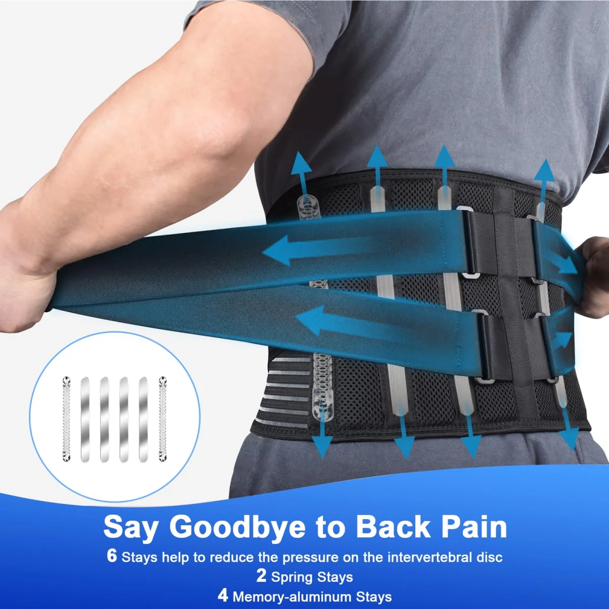 Back Brace for Lower Back Support, Lumbar Support Belt with 4 Support Bars, Adjustable Compression Strap And Breathable 3D Knit for Men And Women, Sports, Office, Home Daily Wear