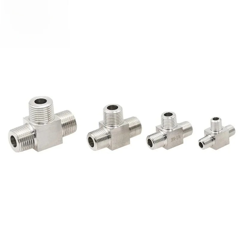 1 sztuk T typ konwersji armatura wysokiego ciśnienia 1/8 "1/4" 3/8 "1/2" męska koszulka 3 Way łącznik rurowy 304 ze stali nierdzewnej wody oleju gazowego — zdjęcie 2