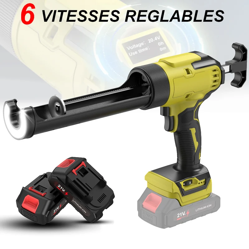 Pistolet à mastic sans fil 6 vitesses, pistolet à colle électrique, affichage numérique et LED, compatible avec la batterie Makita 18V, pour cartouches de 300 ml