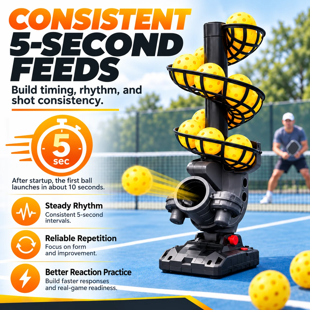 Furlihong Pickleball Machine 388PBH Single Training Ball Launcher