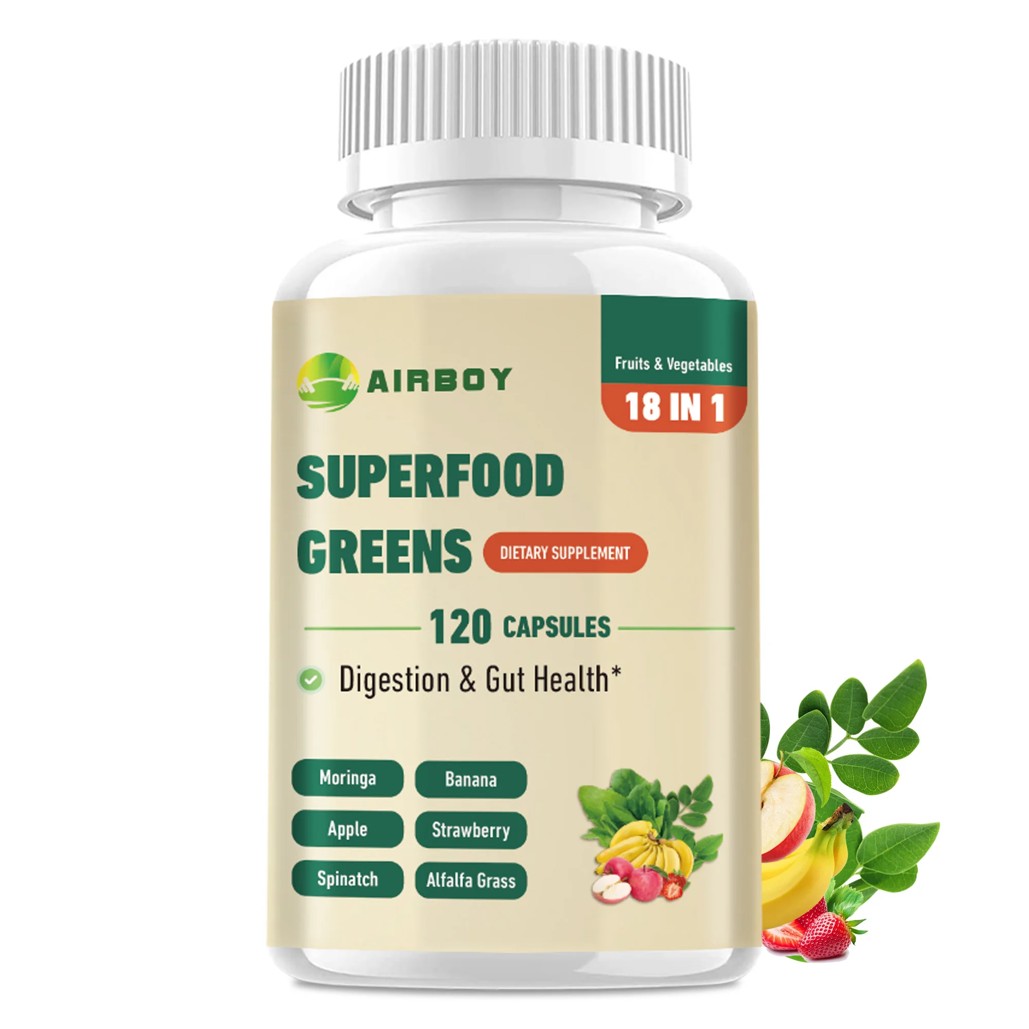 Superfood Greens - Boosts Energy Production, Improves Immunity, and Supports Gut Health - 120 Capsules