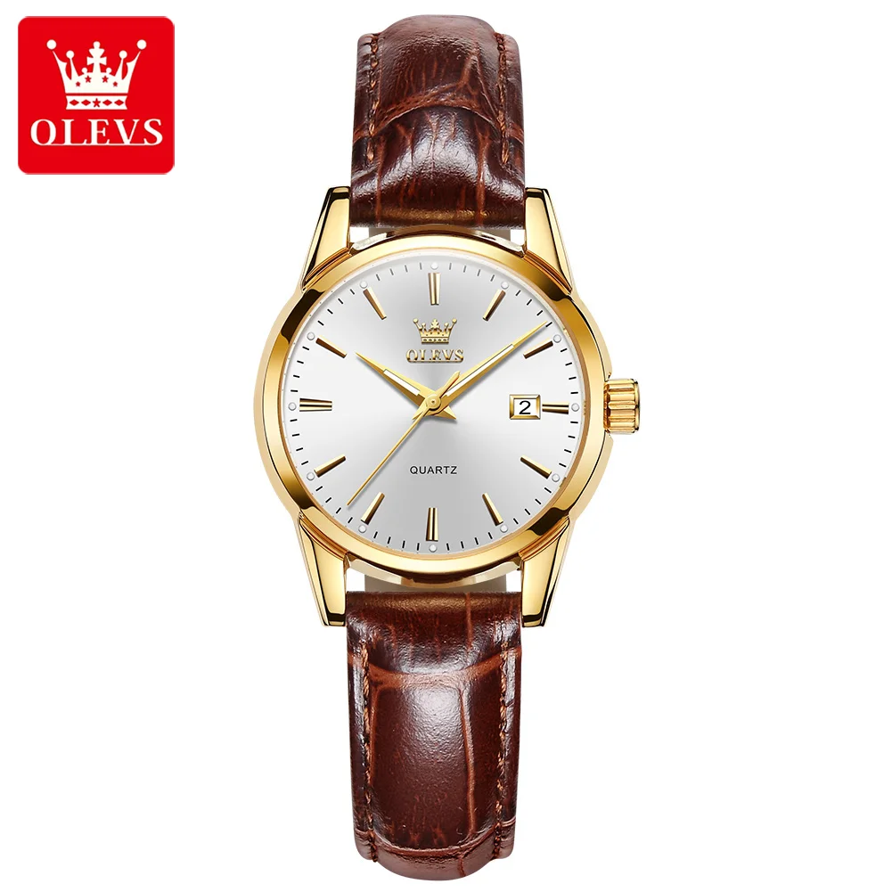 

OLEVS 6898 Quartz Watch for Women Leather Strap Waterproof Wristwatch Display Popular Casual Dress Women Watch
