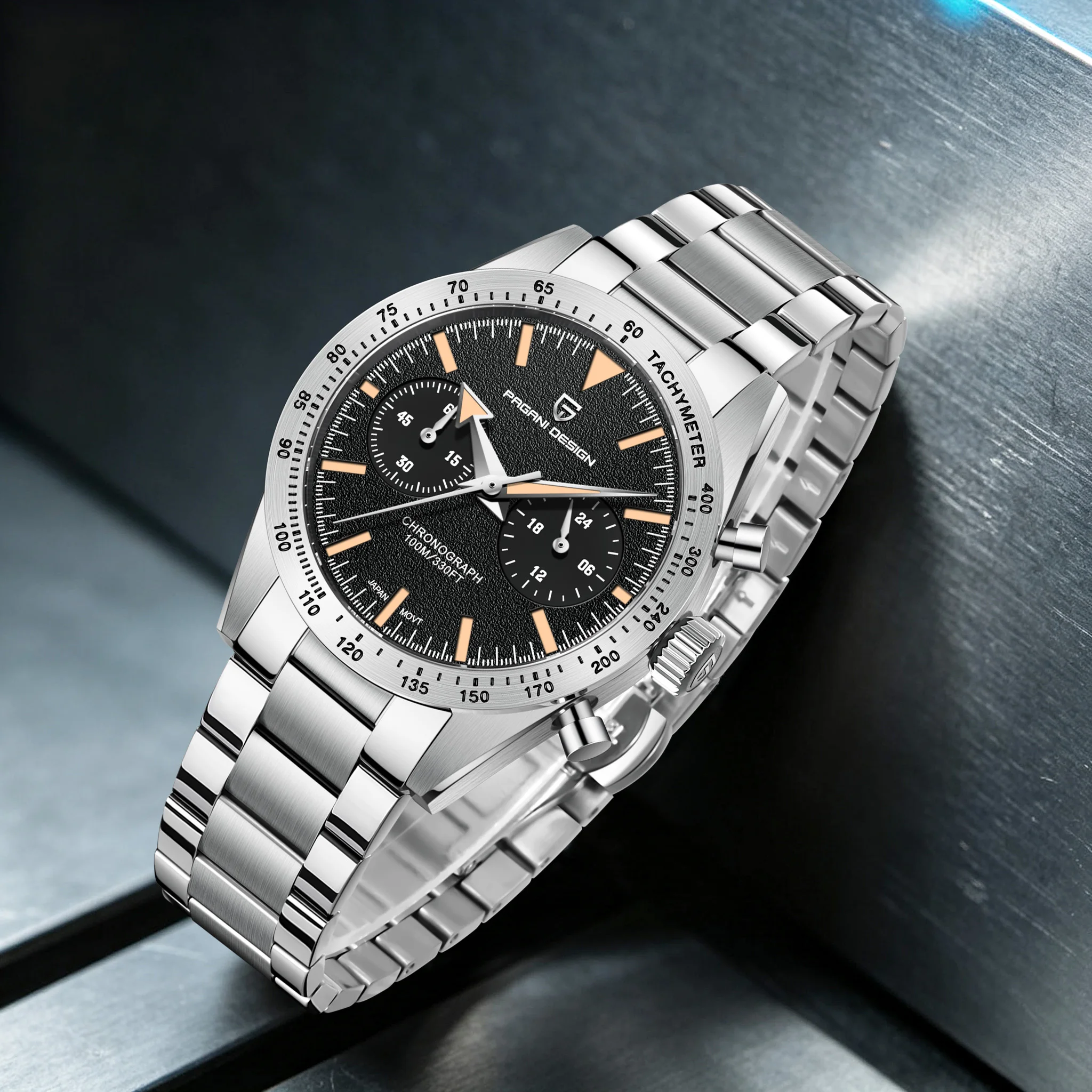 PAGANI DESIGN Understated Tough Men Quartz Watch Pilot Chronograph Stainless Steel Sapphire Tachymeter Luminous Waterproof Watch