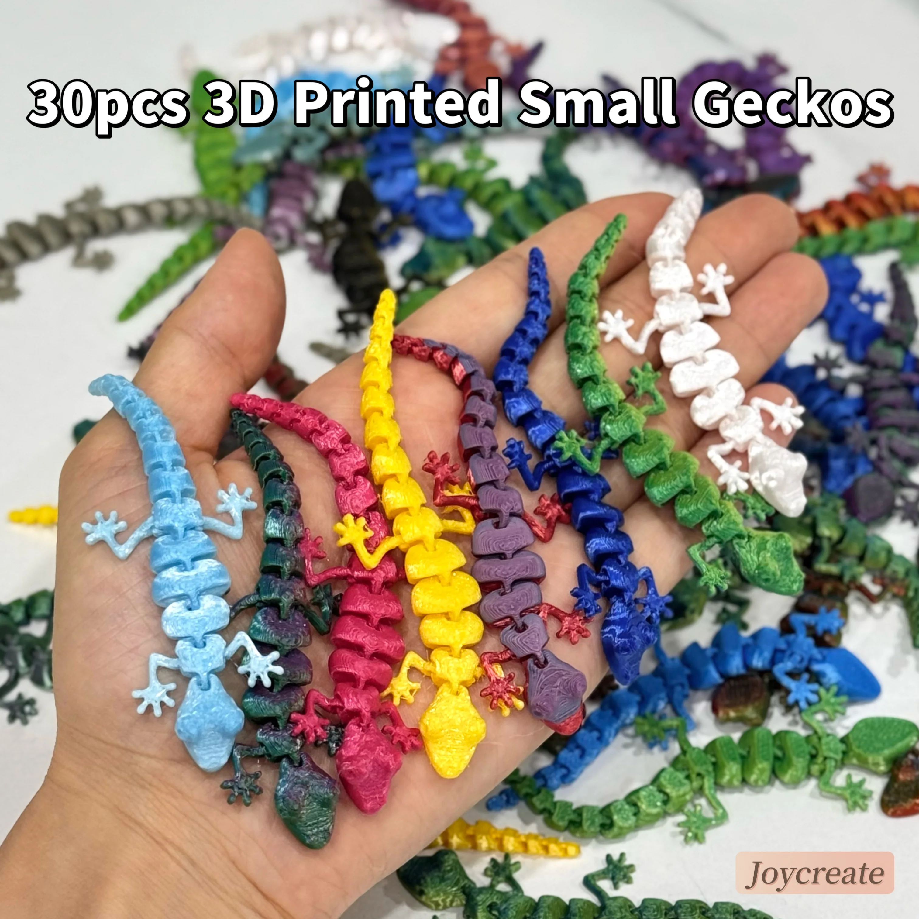 30 pc 3d printed movable joint lizards, colorful and realistic reptile decorations, durable plastic desktop ornaments ons