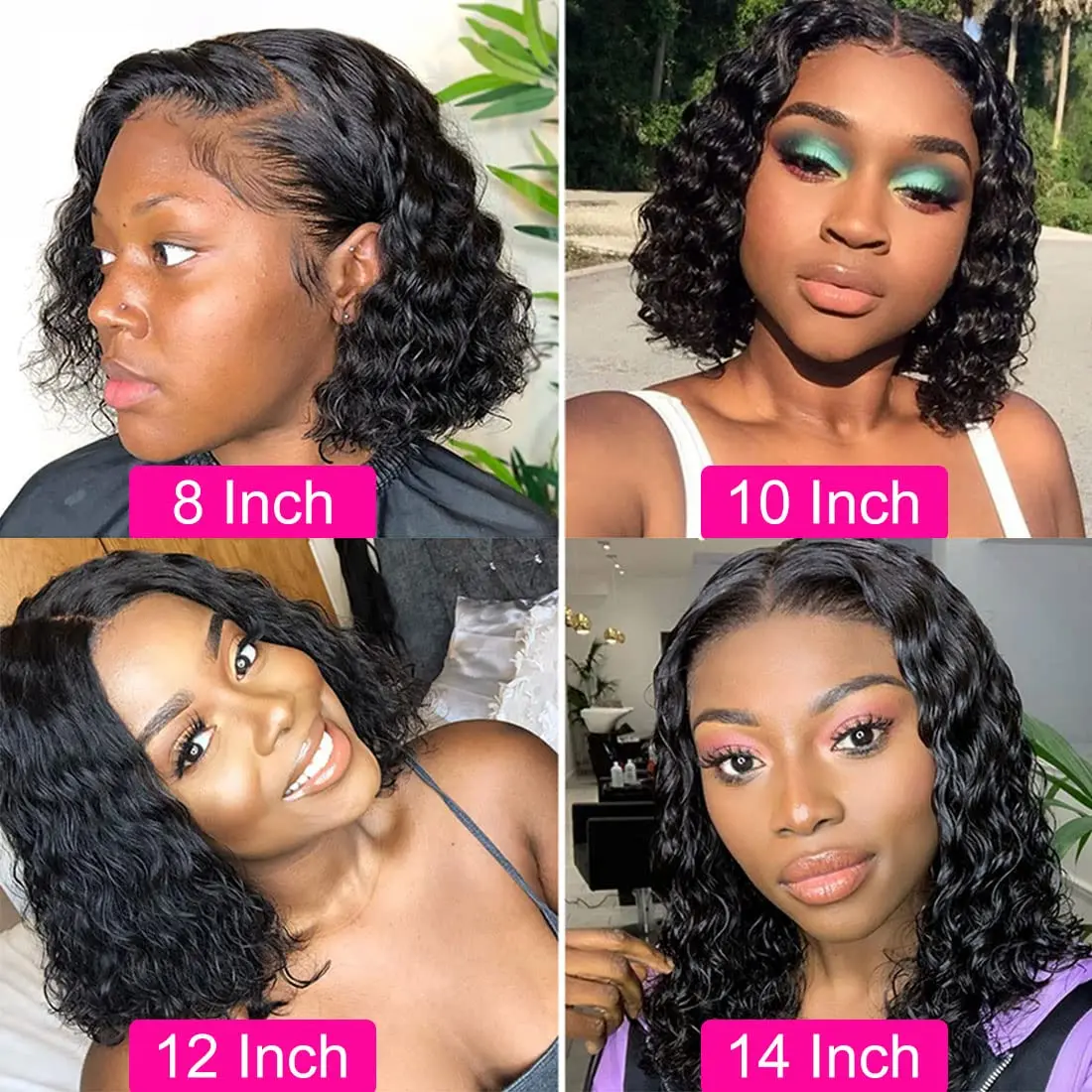 Perruque Bob Lace Front Wig Naturelle Bouclée, Cheveux Courts, Deep Wave, 13x4, pour Femme Africaine