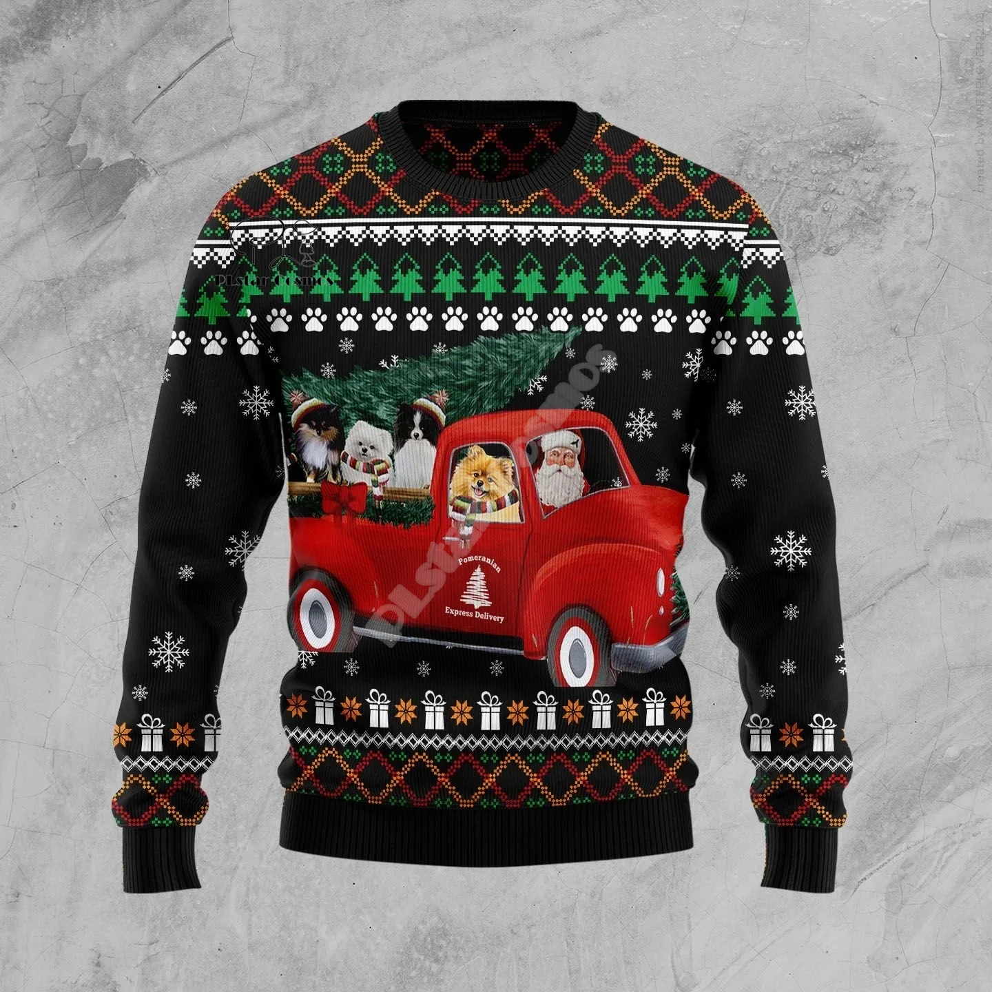 Sweater rajutan hewan kucing Santa Claus, Retro 3DPrint, Sweater rajutan Harajuku kasual lengan panjang X19