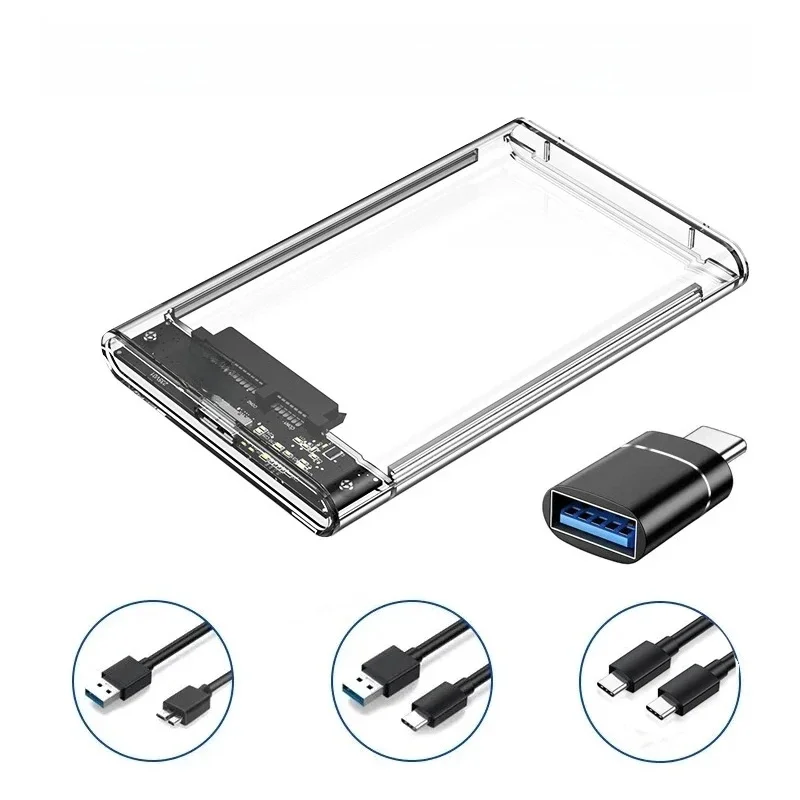 Przezroczysta obudowa dysku twardego Obudowa dysku twardego 2,5 cala SSD SATA na USB 3.0 Type-C 3.1 Adapter Przenośny zewnętrzny dysk twardy Bez narzędzi — zdjęcie 2