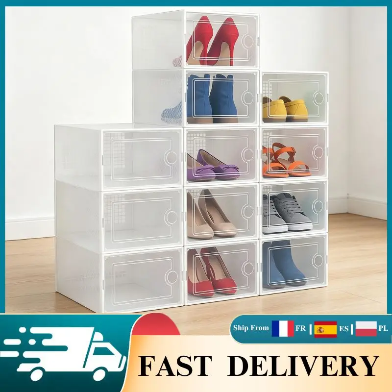 Boîtes à chaussures en plastique transparent, lot de 6/12, organisateurs de chaussures pliables, boîte de rangement anti-poussière, empilables, organisateur pour entrée, placard, maison