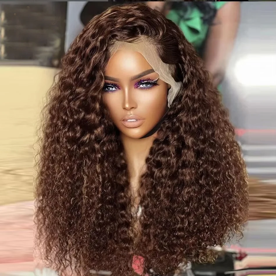 

Mossily Chocolate Brown Deep Wave 40 Inch 13x6 Lace Front Wig HD Transparent 13x4 Lace Frontal Wig Curly Wig Human Hair Wigs