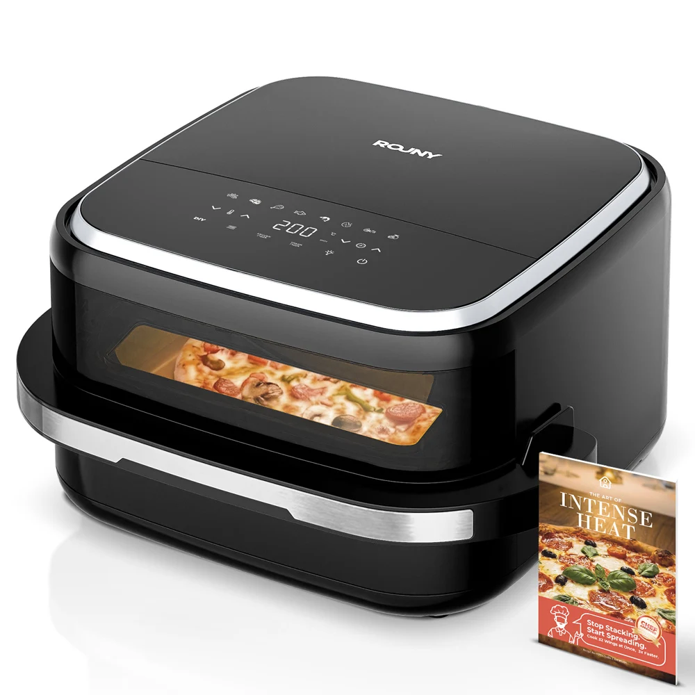 Horno de Pizza 2 en 1 ROUNY de 12 Pulgadas, Horno Freidora de Aire de 2200W y 4.2L, Calentamiento Dual 11 en 1 con Ventana de