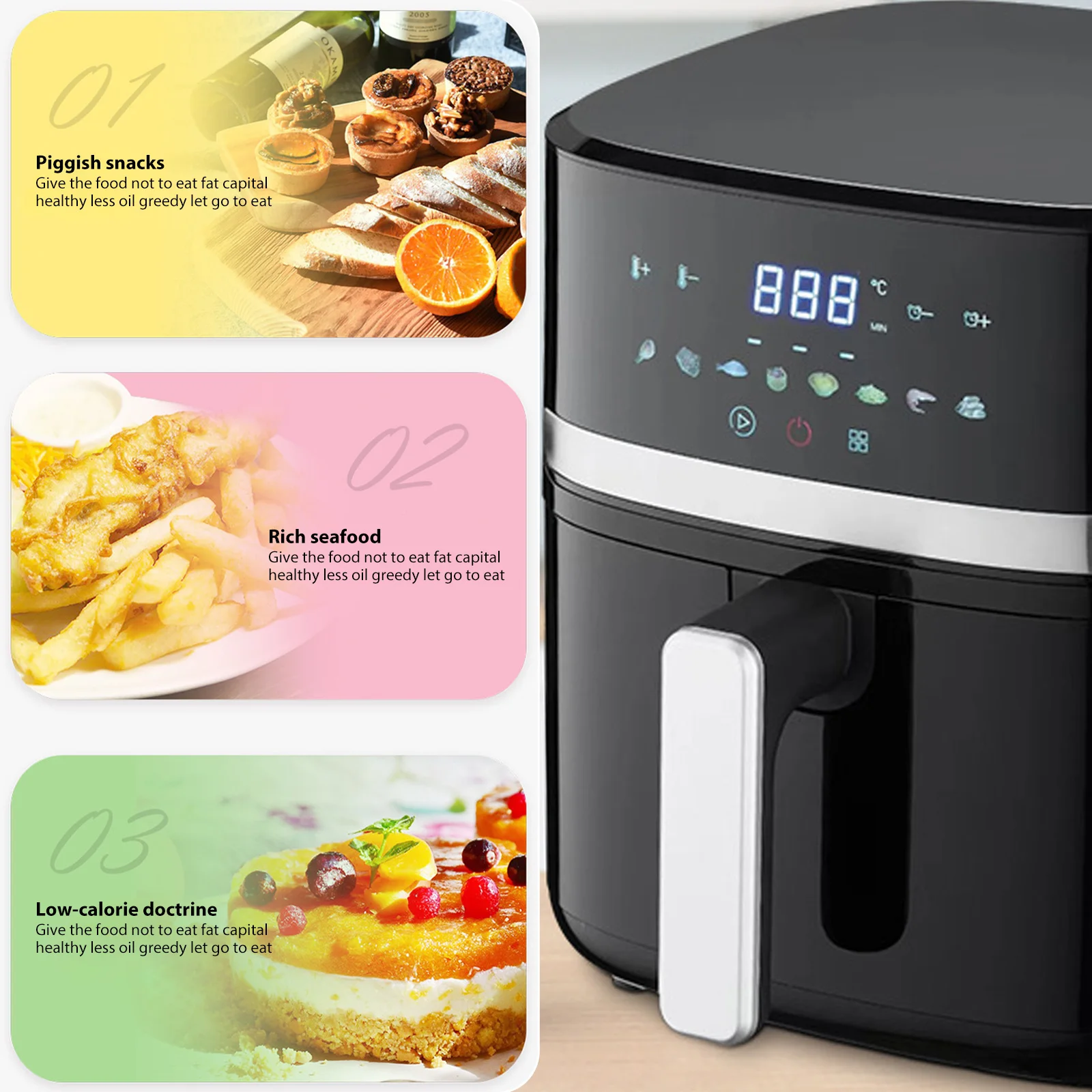 5.5L 1400W Large Capacity LED display Air Fryer Intelligent Oven French Fries And roast Chicken Food Grade With 8 Food