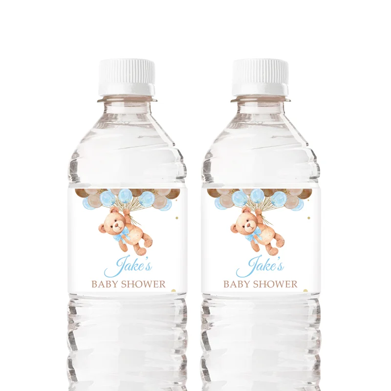 Etichetta personalizzata per bottiglia d\'acqua per baby shower con orsacchiotto da 20 pezzi, decorazioni per etichette per bottiglia per doccia per