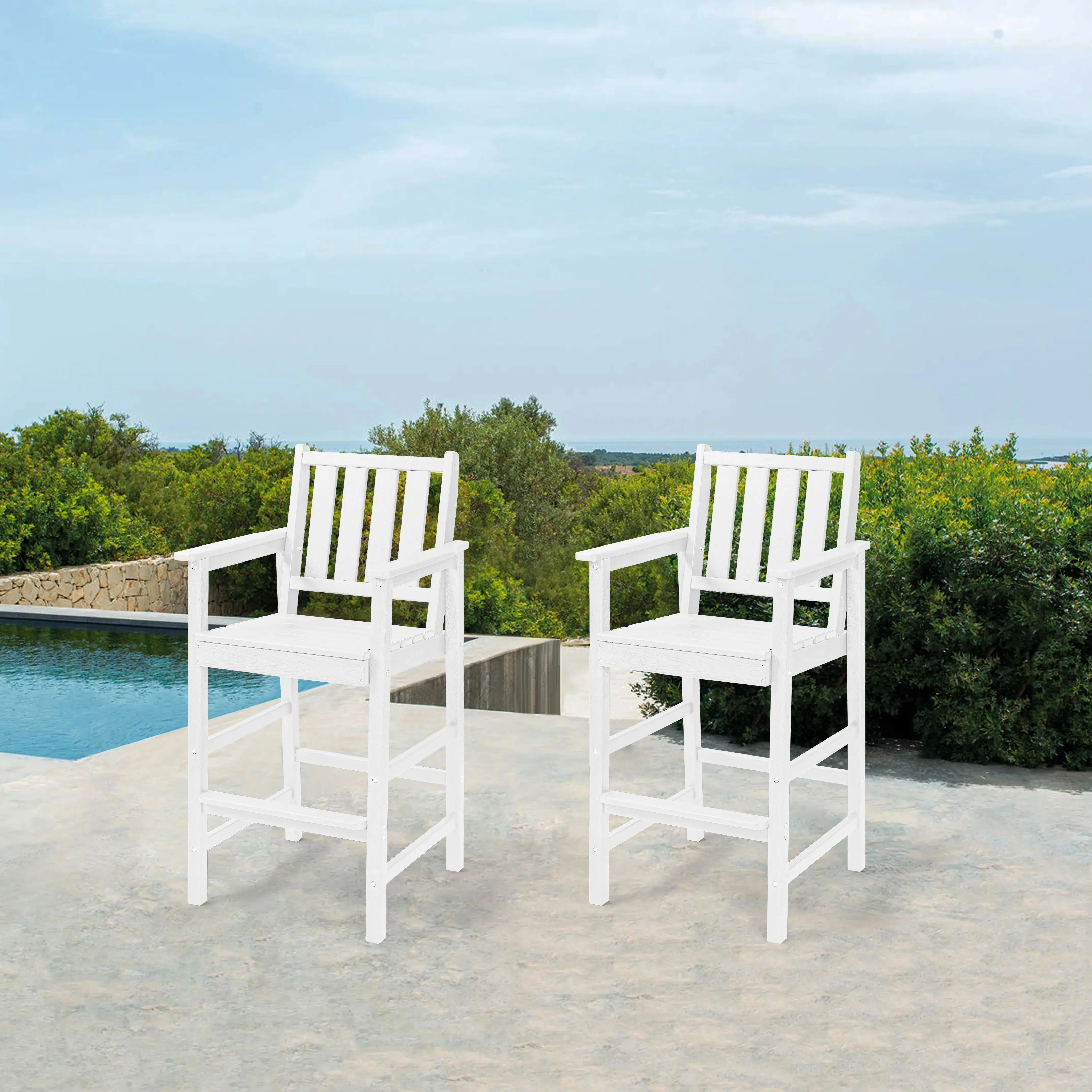 

Набор из 2 барных стульев SeeHill Pearl Adirondack, высокие барные стулья из HDPE с подставкой для ног, уличные барные стулья для балкона, бассейна, террасы