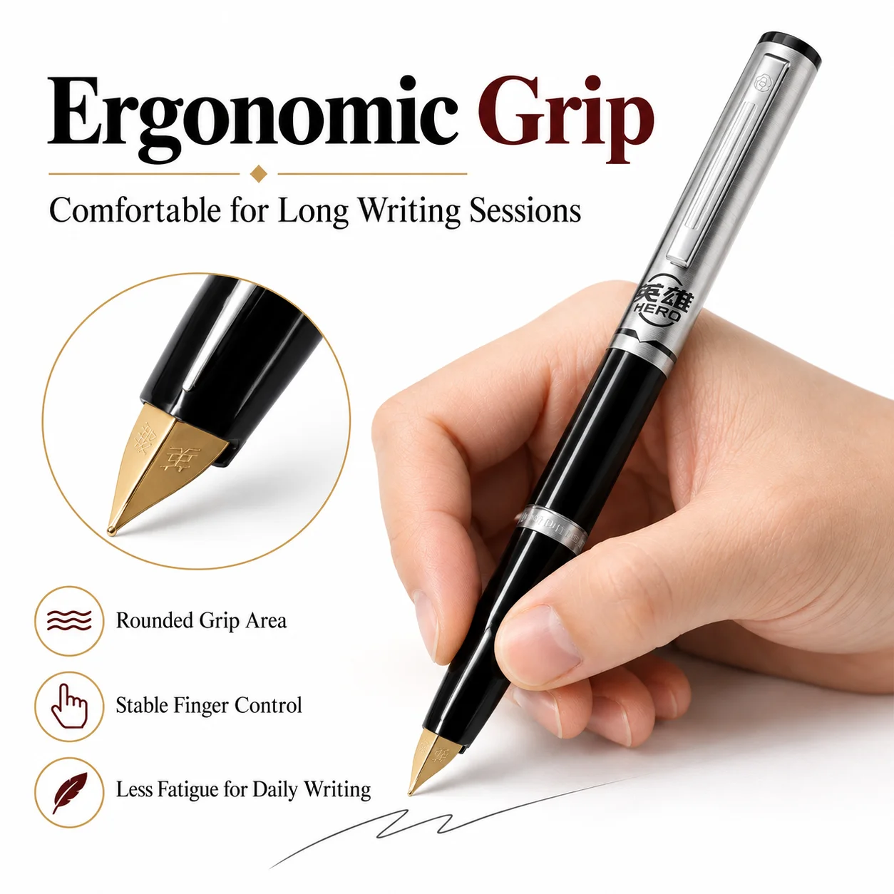 HERO 240A Black Fountain Pen Aircraft Wing Iridium Nib 0.5mm Pull-type Ink Converter with 6Pcs 2.6mm Ink Cartridges Office