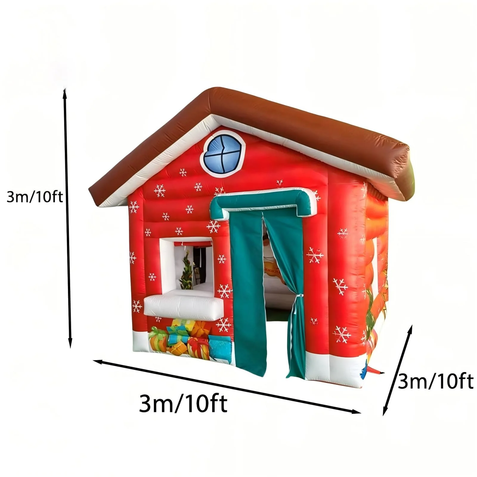 บ้านซานต้าเป่าลมขนาด 10 ฟุต/3 เมตร สำหรับตกแต่งวันหยุด/บ้านพักเป่าลมสำหรับคริสต์มาส/เต็นท์เป่าลมสำหรับคริสต์มาสสำหรับตกแต่งวันหยุด