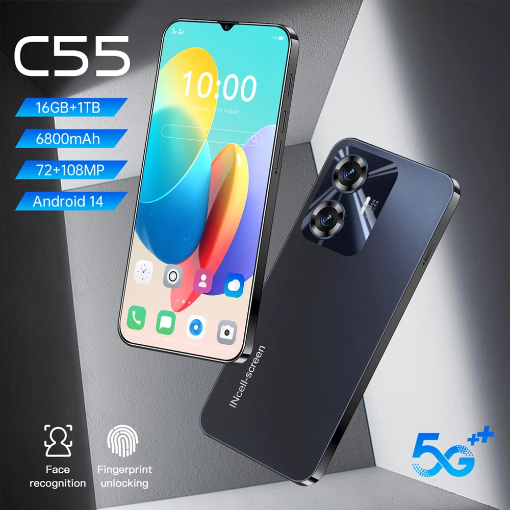 Global Version C55 Mobile Phone Original smart phones 2024 NEW cellphone 7.3inch Android13 4G/5G WIFI Celular Dual SIM Card