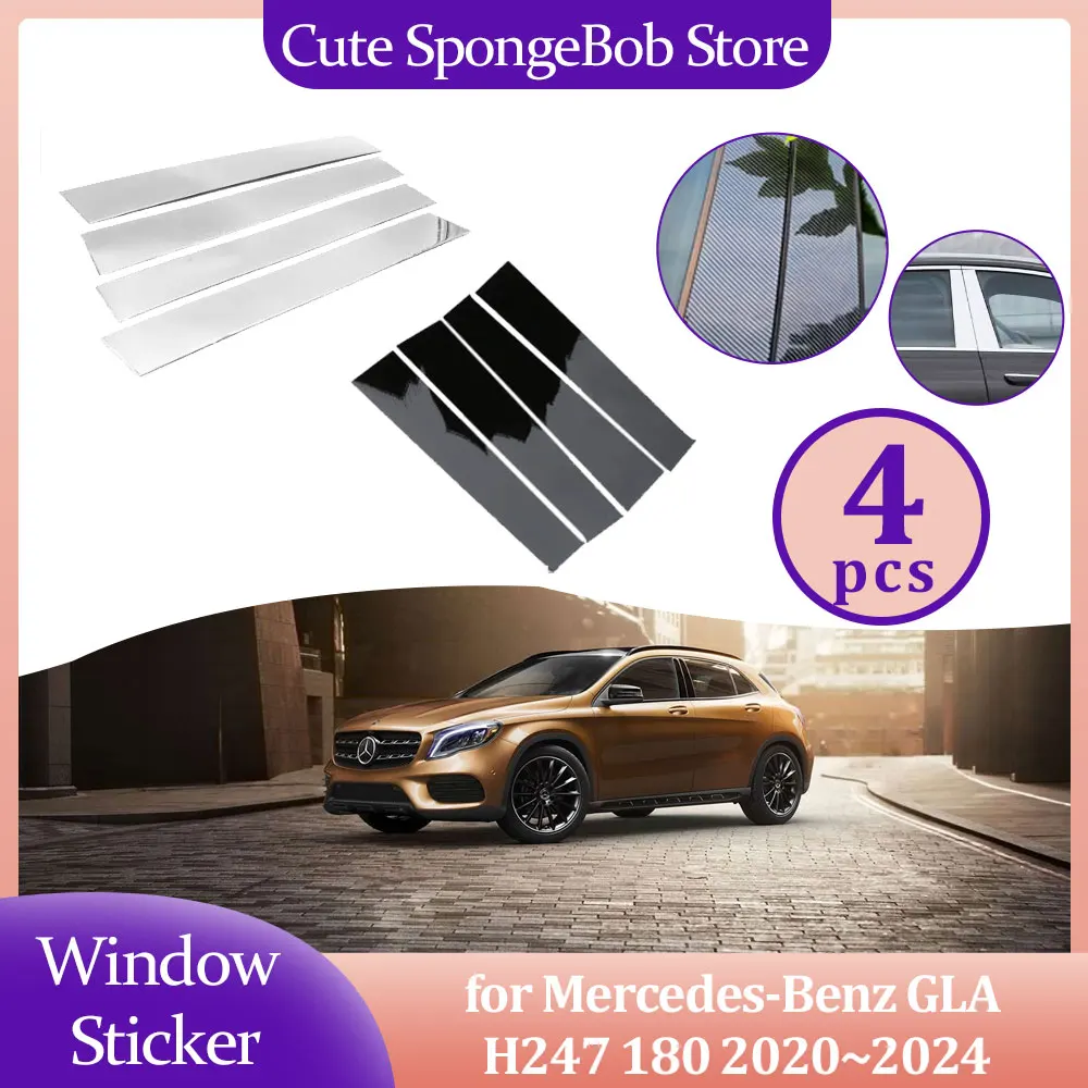 

Car Door Window Trim Cover for Mercedes-Benz GLA H247 180 2020~2024 Carbon Fiber Chrome Sticker Pillar Posts Decal Accessories