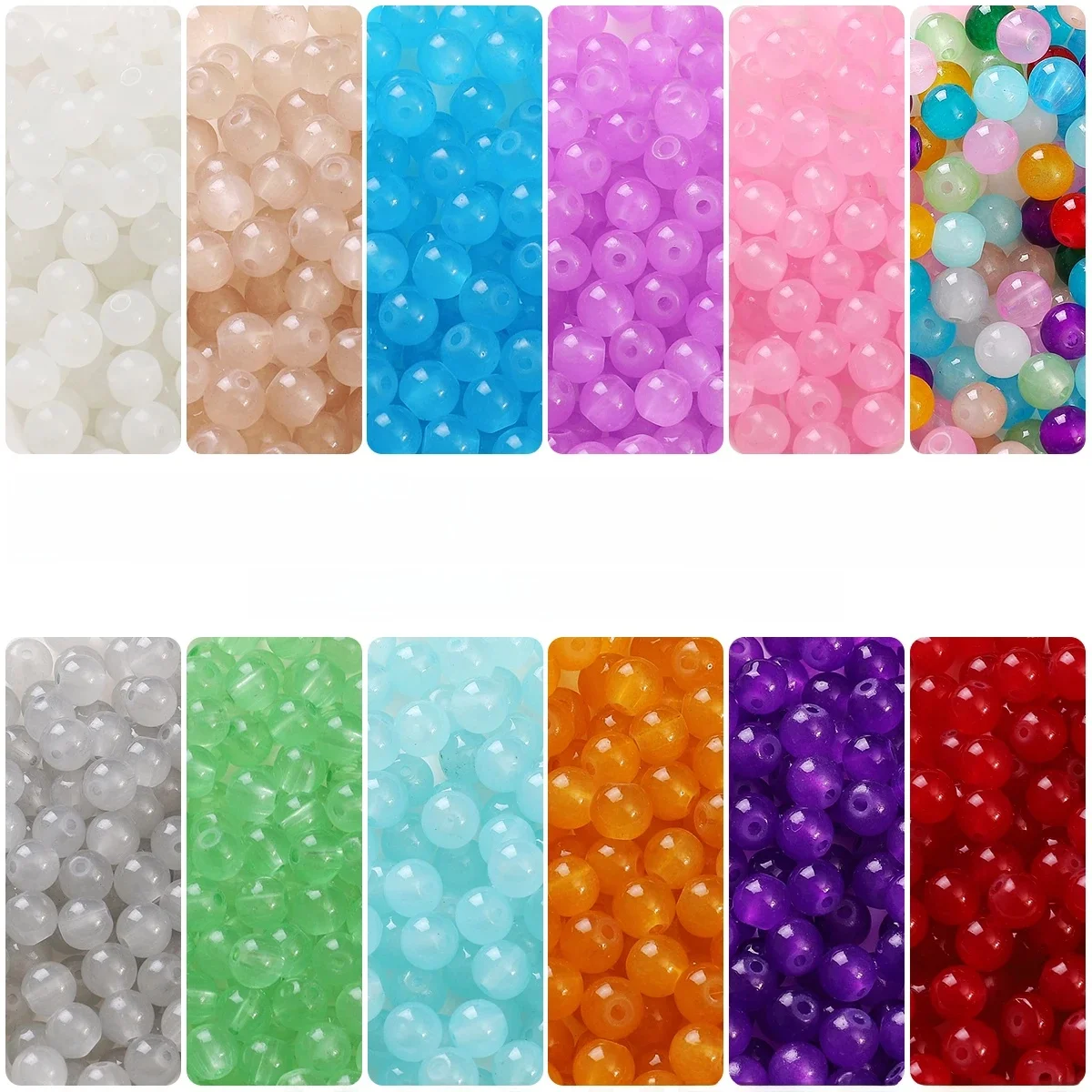 NONE Perles rondes en Jade d'imitation de verre peint en gelée de 6mm 8mm-bijoux à bricoler soi-même (Bracelet/collier) et accessoires 50 pièces 3