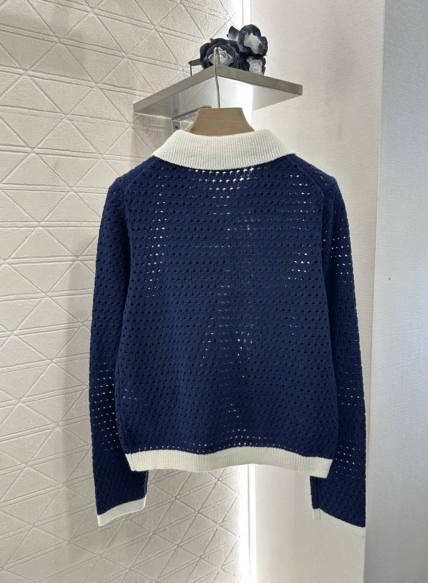 

High quality spring and summer women's cardigan with hollowed out knit collar and cardigan SU289