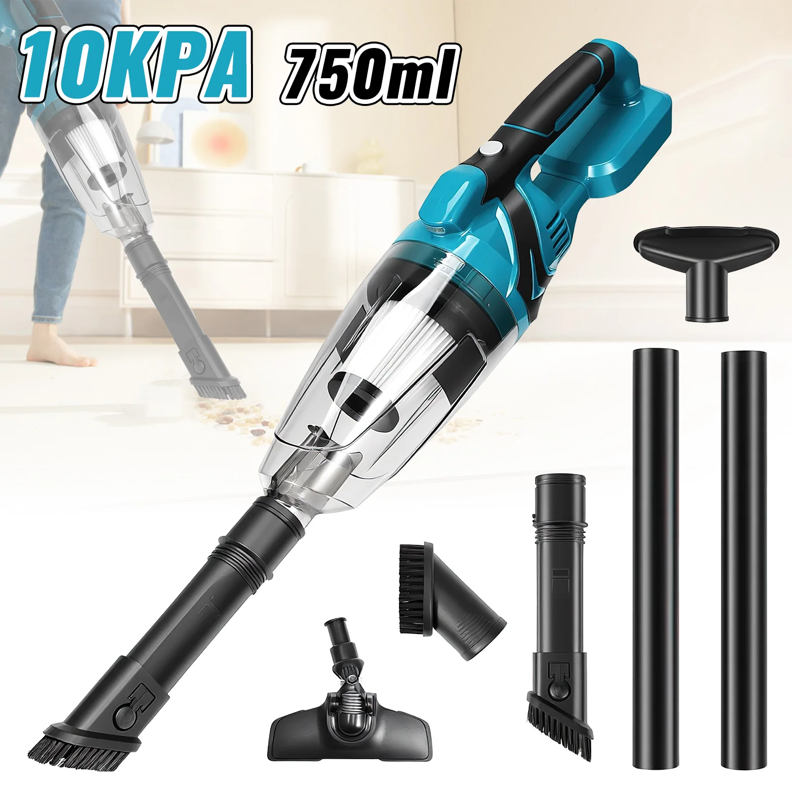 10Kpa Suction Electric Handheld Cordless Vacuum Cleaner 750ml Portable High Power Cleaner Compatible with Makita Battery Pin