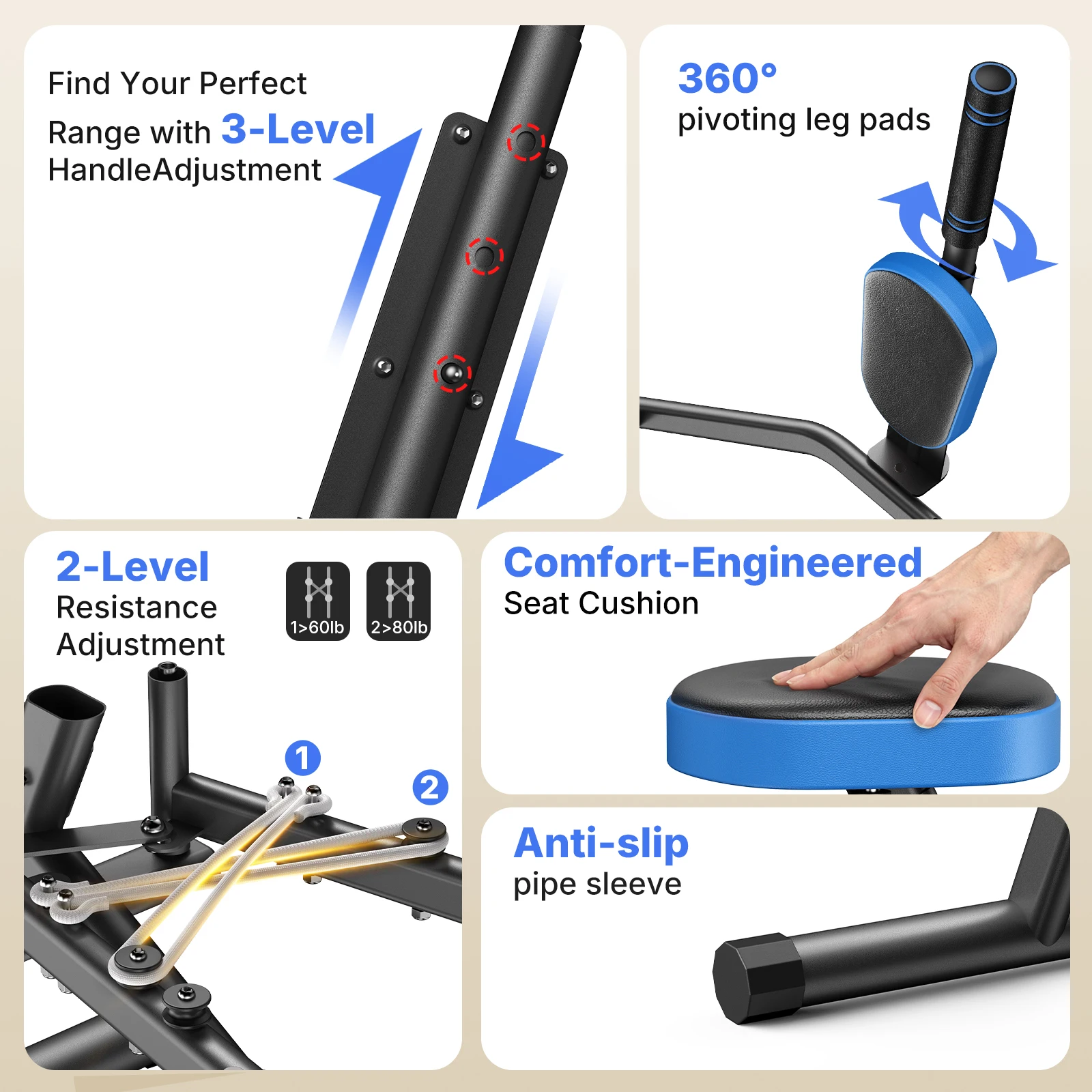 MERACH Hip Abductor Butt Toning Leg Adductor Trainer Machine Adjustable Resistance Glute & Inner Thigh Workout Equipment for Home Gym Leg Workout and Booty Builder with Bands and Dual Foot Bar 360° Rotating Leg Pads for Women/Sedentary/Postpartum Recovery view 7